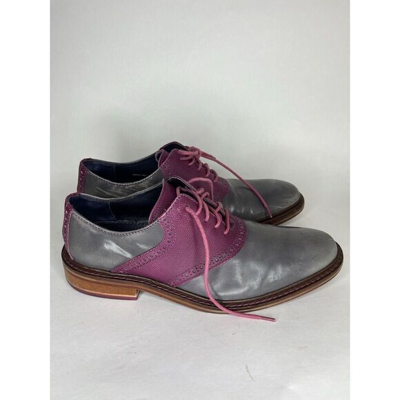 Cole Haan Gray Patent Leather Purple Pebbled Oxfords Shoes Men Sz 9M US/42EU - Picture 8 of 11